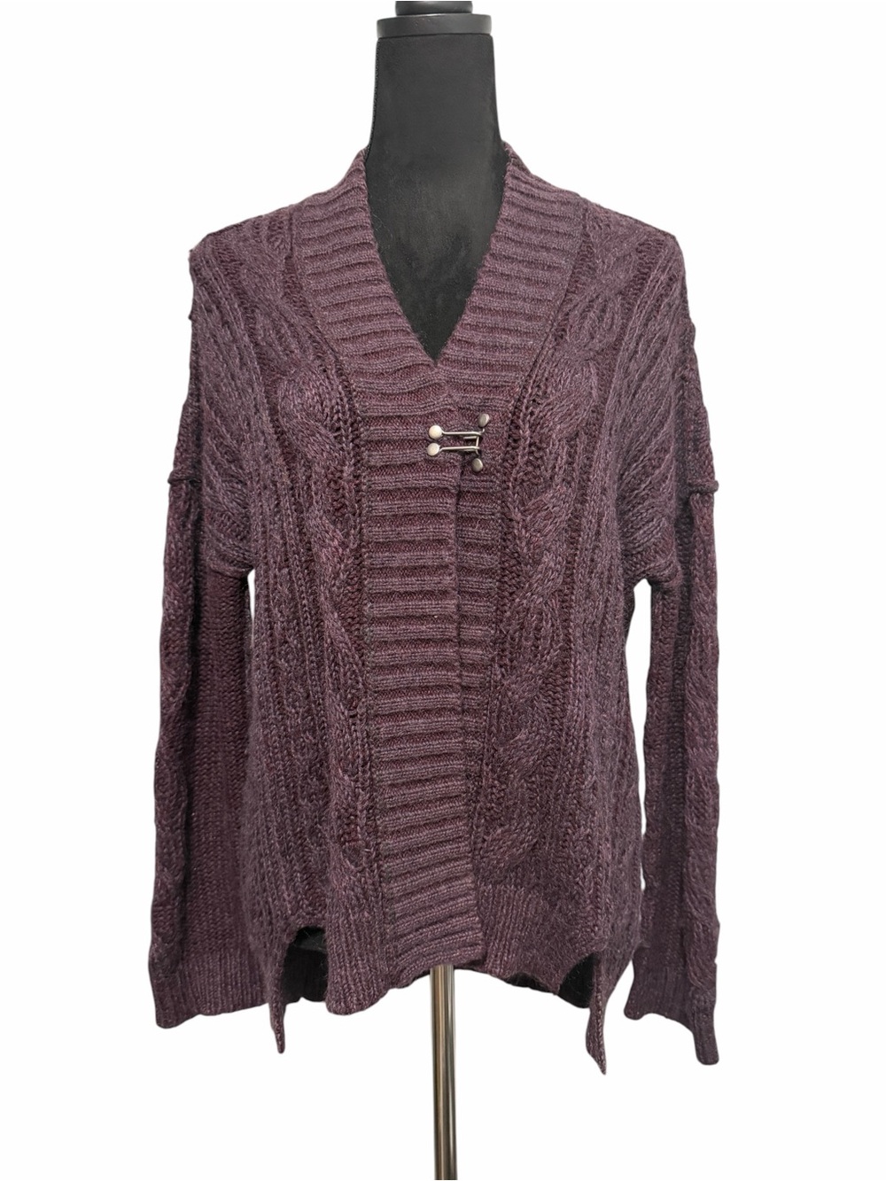 All Saints Spitalfields Cable Knit Cardigan Sweater Plum - Picture 1 of 9